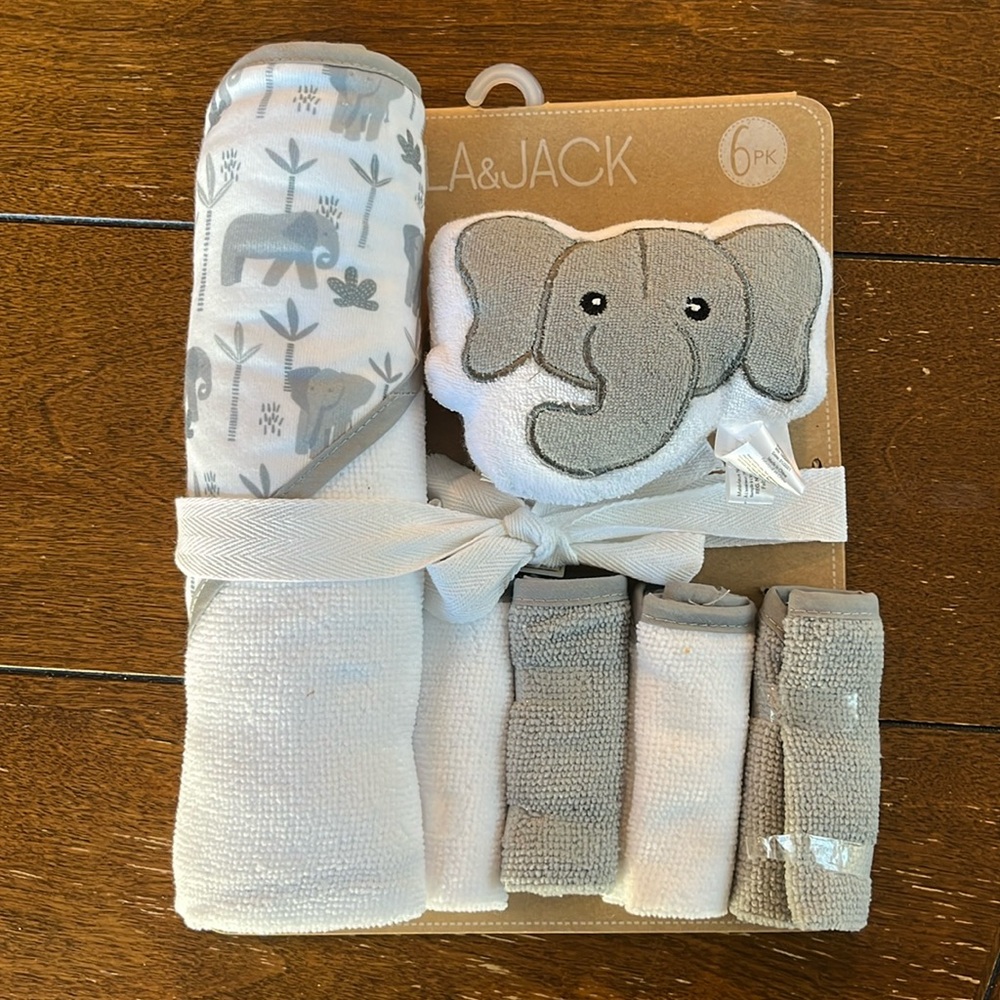 Lila & Jack 6 piece towel, washcloth, and sponge set